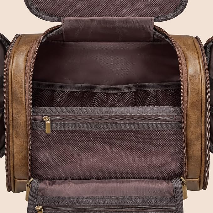 Unique 30th 40th 50th 60th 65th 70th 75th Birthday Gifts for Men Father Dad Husband Brother Son, Large Leather Travel Toiletry Bag Dopp Kit Hanging Shaving Case, Mustard Initial Letter J - Image 6