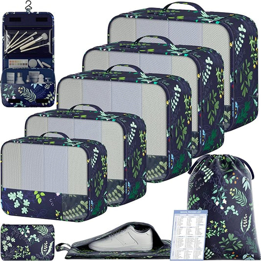 BAGAIL 9 Set Packing Cubes with Packing List Luggage Packing Organizers for Travel Accessories (Navy leaf) by BAGAIL