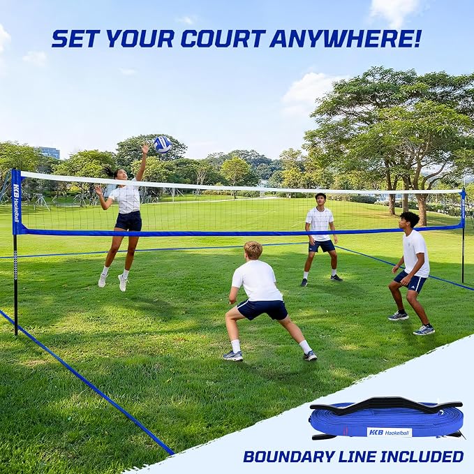 Haokelball Outdoor Volleyball Net Set for Backyard, 32FT Regulation, 3-Level Adjustable Height & Anti-Sag Tension System, Heavy Duty Thick Poles, Includes Volleyball, Pump, Boundary Line and Carry Bag - Image 7