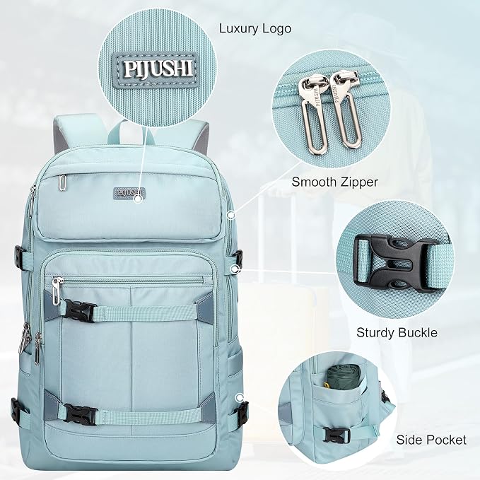 PIJUSHI Casual Travel Backpack for Women with 16" Padded Laptop Compartment | Carry On Luggage with USB Charging Port, 1680D Water-Resistant Nylon, Airline Approved, For Daily, Hiking - Image 8