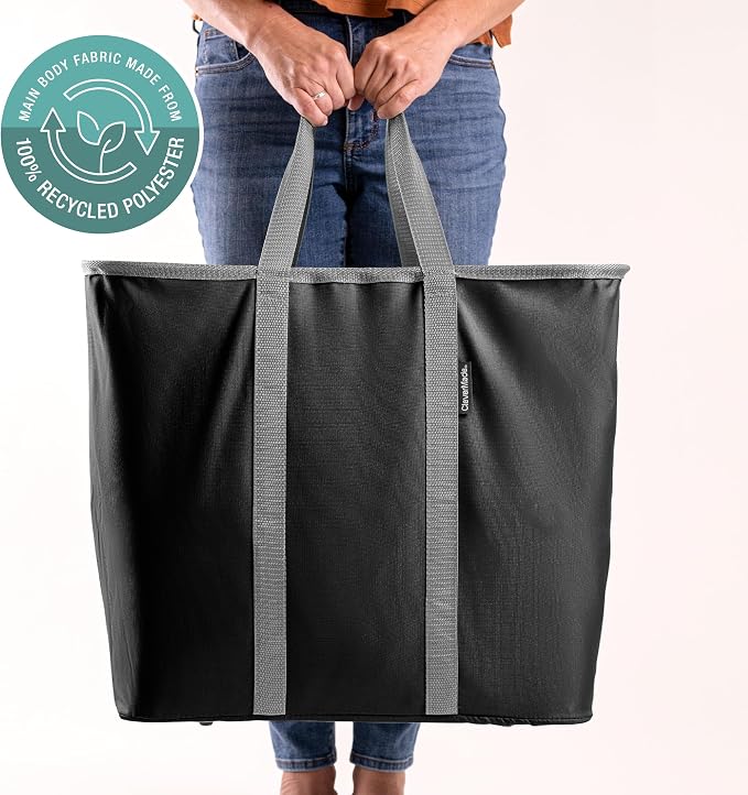 CleverMade Collapsible Laundry Caddy, 64L, 2 Pack, Black Gray | A reinforced rim and base keep it upright for loading. Comfortable handles move up to 2 full loads, then it folds flat. - Image 8
