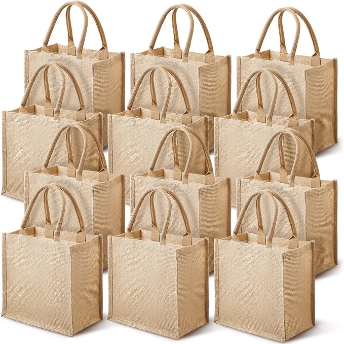Saintrygo 12 Pcs Burlap Jute Tote Bags with Handle Reusable Blank Bridesmaid Gift Bags for Shopping Wedding DIY, 12x12x7.7In(Jute) by Saintrygo
