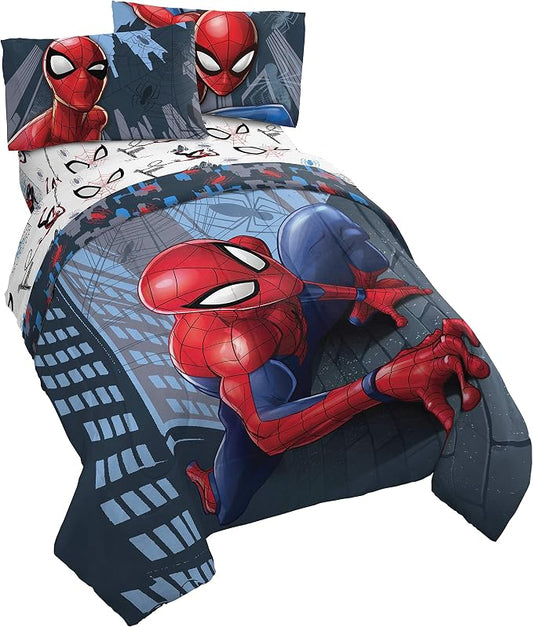 Marvel Spiderman Twin Comforter Set 4 Piece Kids Bedding for Boys, Multi | Bed in a Bag, Comforter Sheets Pillowcase, Official Product, Soft Microfiber, Machine Washable, Easy Care, Boys Gift by JayFranco