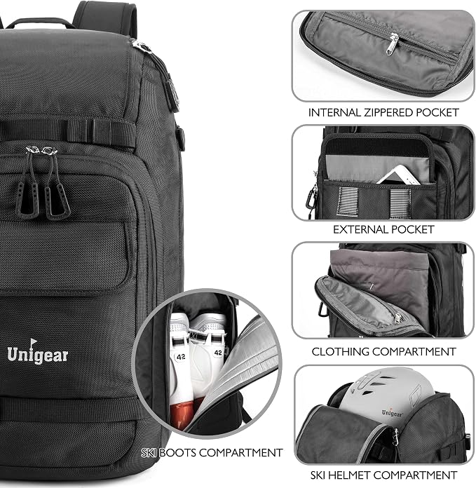 Unigear Ski Boot Bag Backpack for Helmet 50L/70L, Goggles, Gloves, Skis, Snowboard & Accessories - Image 3