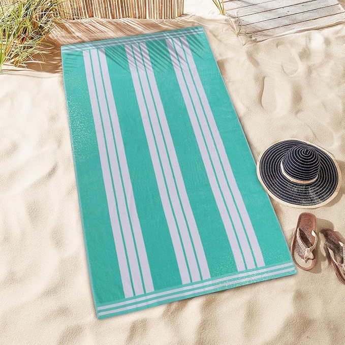 Superior Cotton Cabana Striped Beach Towels, Colorful Towels for Adult, Kid, Pool, Swimming, Sand, Travel, Large Oversized, Absorbent, Fast Drying, Bath Basics, Cabana Collection, 1 Piece, Mint - Image 8
