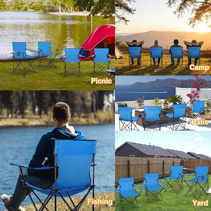 HaSteeL Camping Chairs 4 Pack, Oversized Folding Chair with Cup Holders for Adults, Portable Chair & Carry Bag for Outdoor Backyard, Beach, Lawn, Patio, Picnic, Fishing, Oxford Fabric & Heavy Duty - Image 7