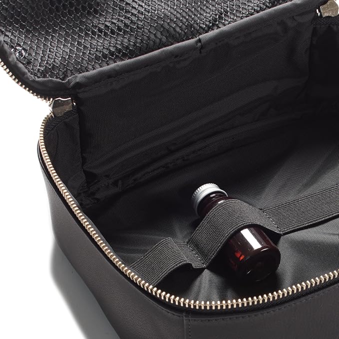 Leatherology Black Onyx Large Travel Organizer – Full-Grain Leather Toiletry Bag with Zipped Mesh Pocket, Elastic Loops & Double Metal Zipper – Travel Storage for Cables, Toiletries & Essentials - Image 2