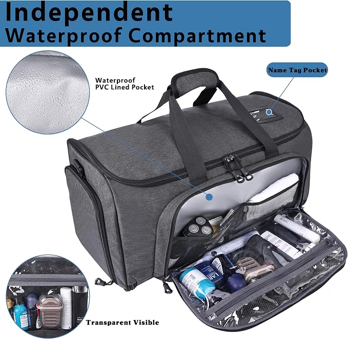 HILOMON Garment Duffle Bags for Travel, YKK Zippers Carry On Convertible Suit Bag with Waterproof Compartment & Shoe Compartment & Shoulder Strap - Image 2