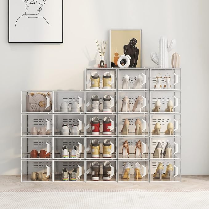 SEE SPRING X-Large Shoe Storage Box Fit Size 11, Clear Plastic Stackable Shoe Organizer for Closet, Space Saving Sneaker Shoe Rack Containers Bins Holders for Entryway, Under Bed, 12 Pack Black - Image 8