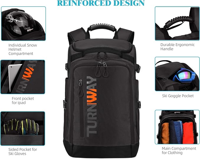 TurnWay Ski/Snowboard Boot Backpack/Ski Boot Backpack | Excellent for Store All Gear | Travel with Waterproof Exterior, Reflective Strip for Men, Women and Youth - Image 4