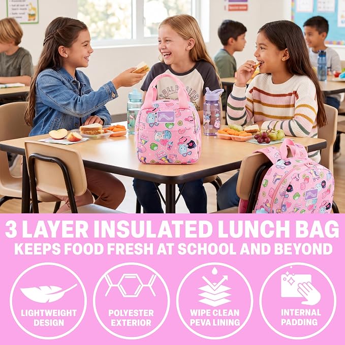 Get Trend Sanrio Squishmallows Girls Backpack, Lunch Bag & Pencil Case Set | 18 inch Kids Bookbag, Adjustable Padded Straps, Insulated Lunch Bag, Zipped Pencil Pouch, School Supplies, Gifts for Girls - Image 4
