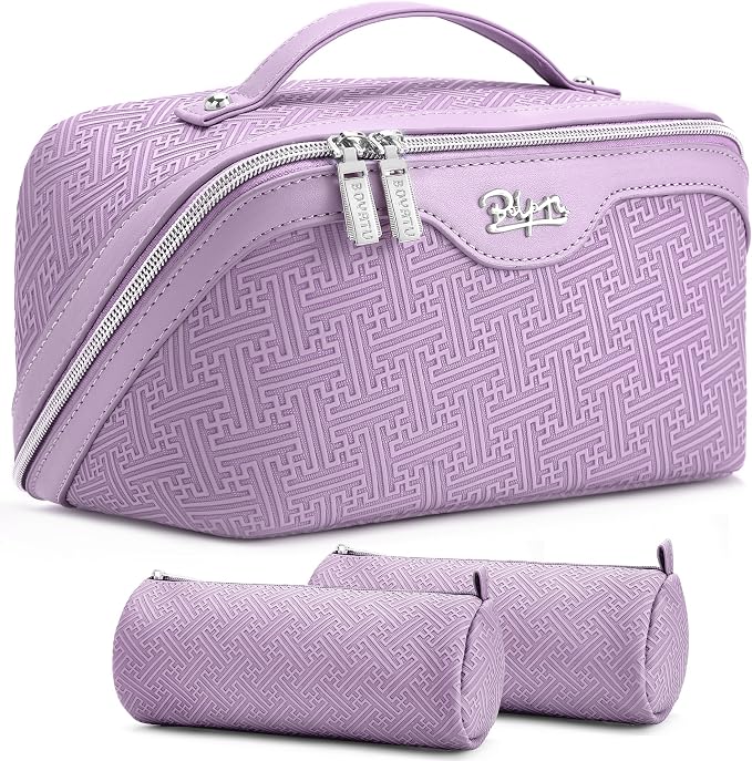BOYATU Travel Makeup Bags for Women: Vintage Roman Column Texture | Each Journey, Quiet Luxury Serenity - 3 Pcs Set Large Capacity Cosmetic Bag Organizer Toiletry Purse(Purple) by BOYATU