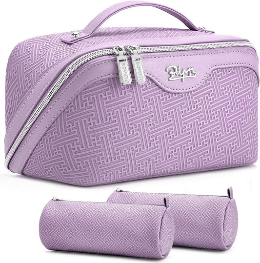 BOYATU Travel Makeup Bags for Women: Vintage Roman Column Texture | Each Journey, Quiet Luxury Serenity - 3 Pcs Set Large Capacity Cosmetic Bag Organizer Toiletry Purse(Purple) by BOYATU