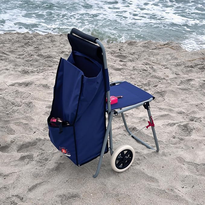 Creative Mark The ArtComber Foldable Chair Cart, Blue - Artist Trolley with Adult-Sized Seat, Portable Plein Air Rolling Chairs, Multi Use - Personal Shopping, Groceries, Painting, Travel, Beach - Image 2