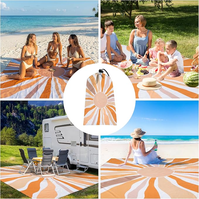Beach Blanket Waterproof Sandproof, Extra-Large Picnic Blankets with Stakes & Travel Bag, Lightweight, Quick-Dry, Compact Beach Mat for Outdoors, Camping, Beach, Trips – Summer Vacation Essentials - Image 5