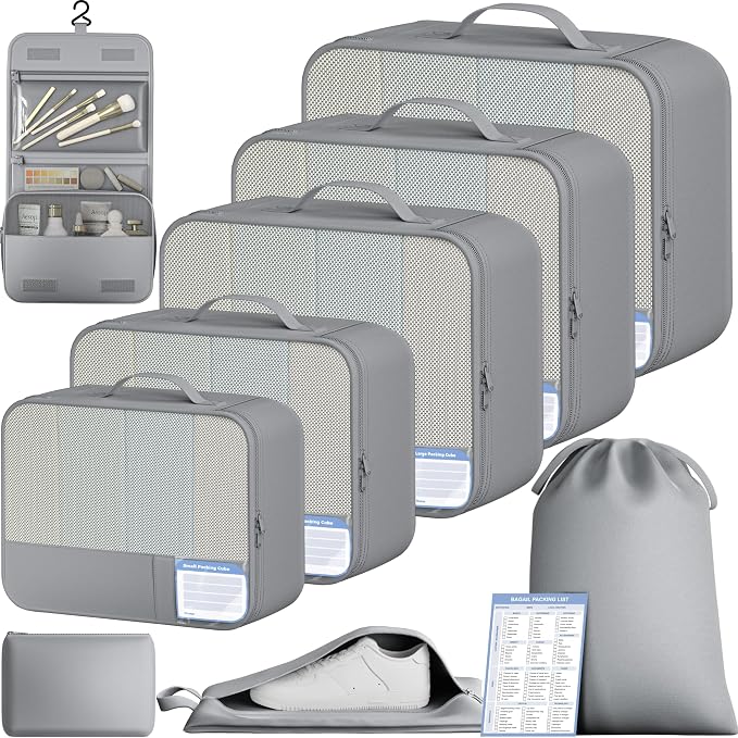 BAGAIL 9 Set Packing Cubes with Packing List Luggage Packing Organizers for Travel Accessories (Pewter Color) by BAGAIL