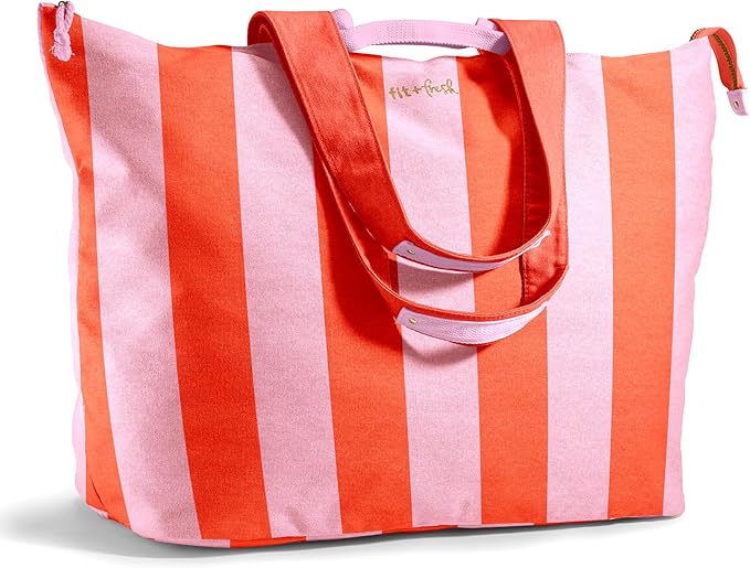 Fit & Fresh XL Beach Tote Bag for Women – XL Travel Tote with Zipper & Pockets, Oversized Canvas Pool Bag, Weekender Carry-On by fitfresh