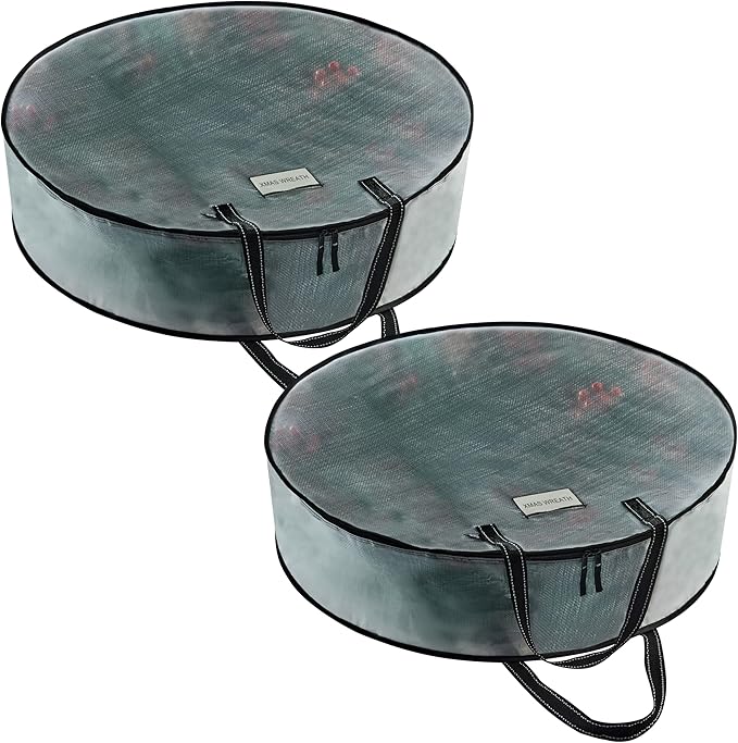 VENO 2 Pack Summer Wreath Storage Container, 24 Inch Clear Wreath Bag, Spring, Christmas Garland Decoration Organizers with Zipper and Durable Handles (Clear, 24"-2 Pack) by Veno