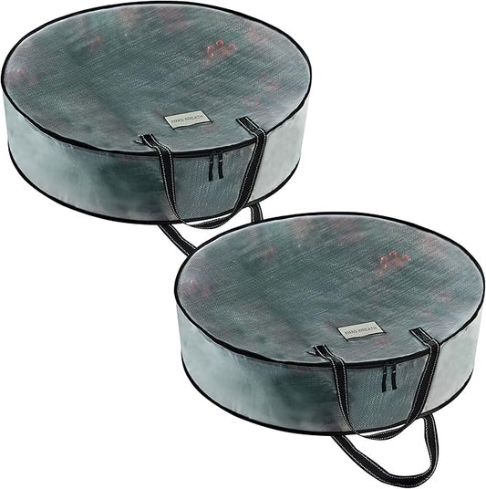 VENO 2 Pack Summer Wreath Storage Container, 24 Inch Clear Wreath Bag, Spring, Christmas Garland Decoration Organizers with Zipper and Durable Handles (Clear, 24"-2 Pack) by Veno
