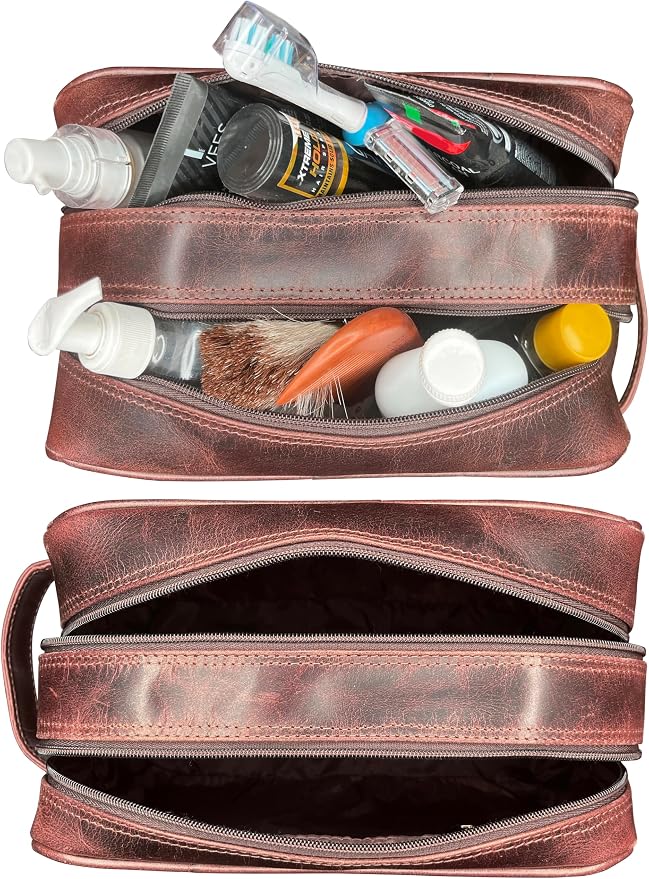 RUSTIC TOWN Leather Toiletry Bag for Men - Travel Shaving Ditty Kit - Bathroom Shower Toiletries Organizer - Leather Cosmetic Bag for Women (Walnut Brown) - Image 5