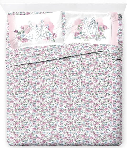 Jay Franco Kids Sheet Set Includes Sheets and Pillow Cover - 100% Microfiber Bedding and Room Decor, Pink - Disney Princess, 4 Piece Queen by JayFranco
