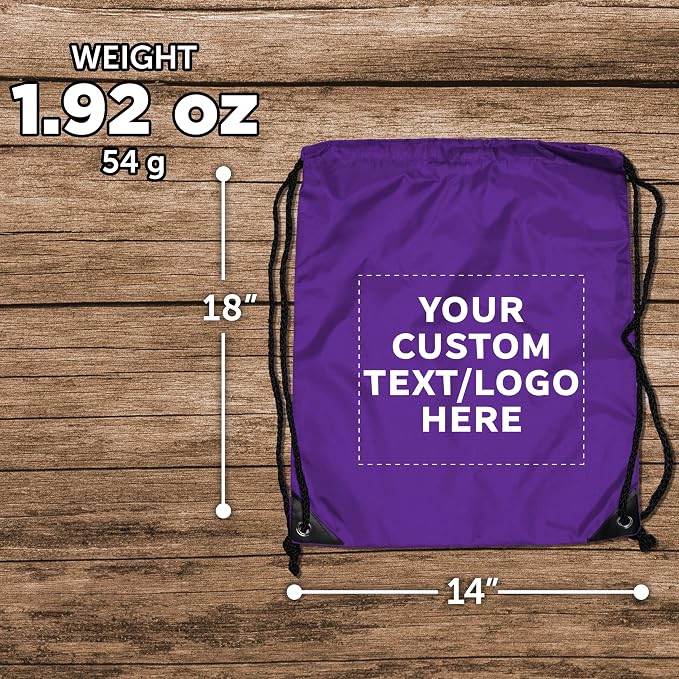 DISCOUNT PROMOS Custom Black Trim Drawstring Backpacks Set of 10/50/100, Personalized Bulk Pack - Gym Bag, Soccer Shoes, Water Resistant - Purple - Image 5
