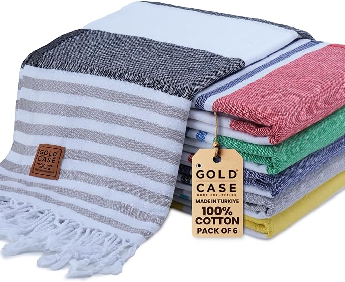 Gold CASE Turkish Beach Towel Set of 6 – 100% Cotton Large Bath Towels 70 x 38'' – LYCIA Oversized, Quick Dry & Sand Free Beach Towel – Lightweight Turkish Towels Set - Multicolor-2 by GoldCaseHomeCollection