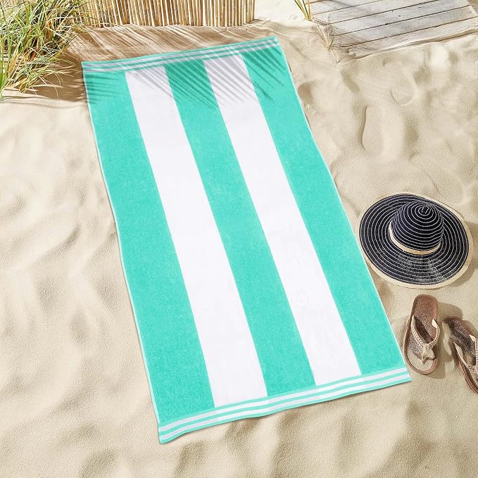 Superior Cotton Nautical Stripe Beach Towels, Colorful Towels for Adult, Kid, Pool, Swimming, Sand, Travel, Large Oversized, Absorbent, Fast Drying, Bath Basics, Cabana Collection, 1 Piece, Mint - Image 5