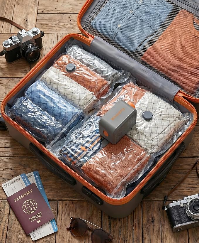 15pcs Vacuum Seal Bags for Clothing Travel, Cordless Pump, Carry-on Size Compression Packing Bags, 4000Pa Suction & 2000mAh Battery, Vacuum Storage Bags for Clothes, Luggage, Suitcase, Space Saver - Image 8