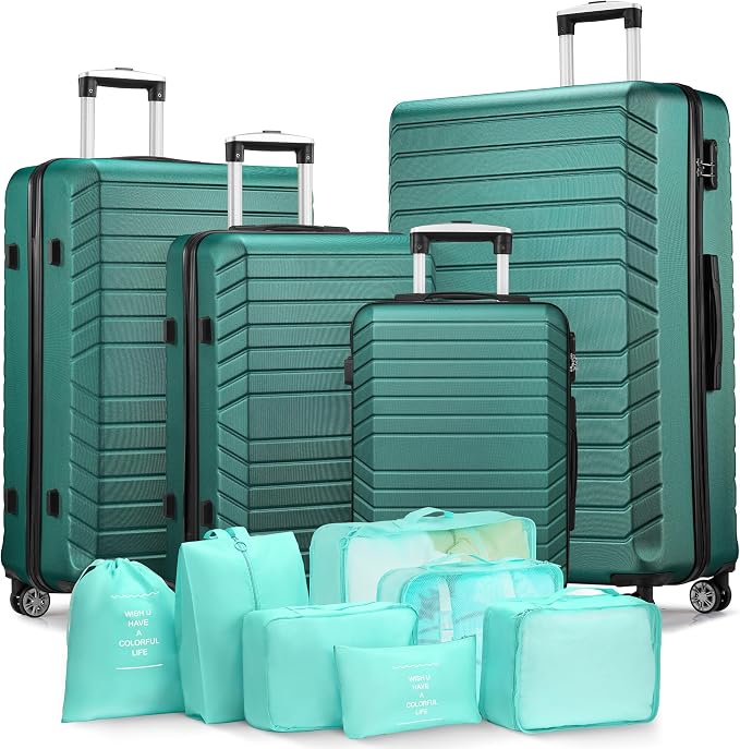 Suitour 11 Piece Travel Luggage Sets(32″/28″/24″/20″), 4 Piece Hardshell Suitcase with Wheels, 20inch Carry on Luggage, 24inch 28inch 32inch Checked Luggage(Dark Green) by Suitour