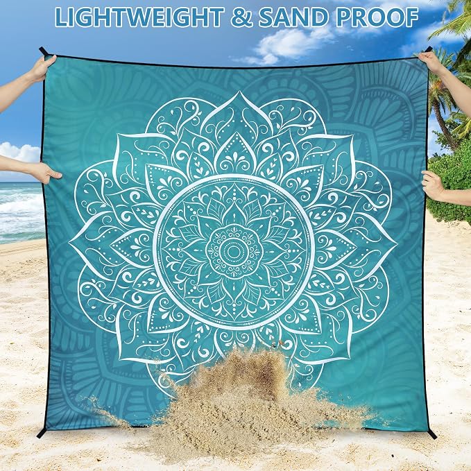 HIHOHO Beach Blanket Waterproof Sandproof Beach Mat for 1-8 Adults Quick Drying Durable Outdoor Picnic Mat for Beach Festival Travel Camping Hiking (Large Mandarin, 79"×83"(4 Person)) - Image 5