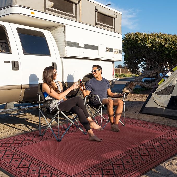 GENIMO Outdoor Rug, Waterproof Plastic Rugs for Patio, 6'x9' Red Black | Outside Larger Modern Carpet Mat for Porch Decor, Deck, Balcony, Camping, RV, Backyard, Picnic, Beach, Reversible - Image 3