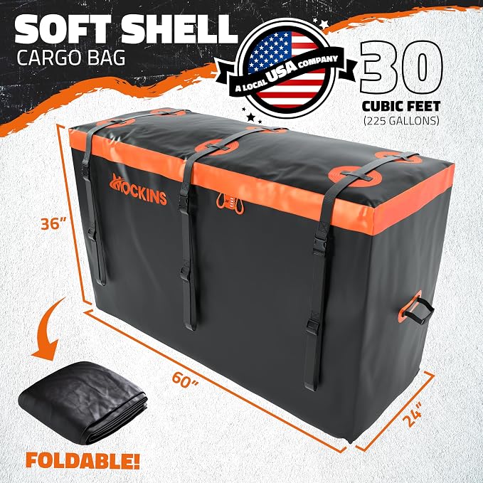 Mockins 30 CuFt Trailer Hitch Cargo Carrier Bag & Packing Cubes 29"x23"x12" | 60"x24"x36" Waterproof Cargo Bag for Hitch Carrier | Set of Vehicle Soft-Shell Carriers with 6 Cubes, 3 Buckle Straps & Lock - Image 2