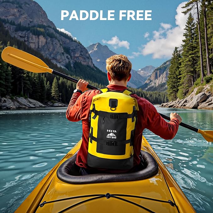 HEETA Dry Bags Waterproof Backpack 40L for Men & Women, Roll Top Heavy Duty Cushioned Hiking Backpack for Kayaking Boating Paddle Boarding Fishing Travel Camping Beach Vacation Cruise Ship Essentials - Image 7