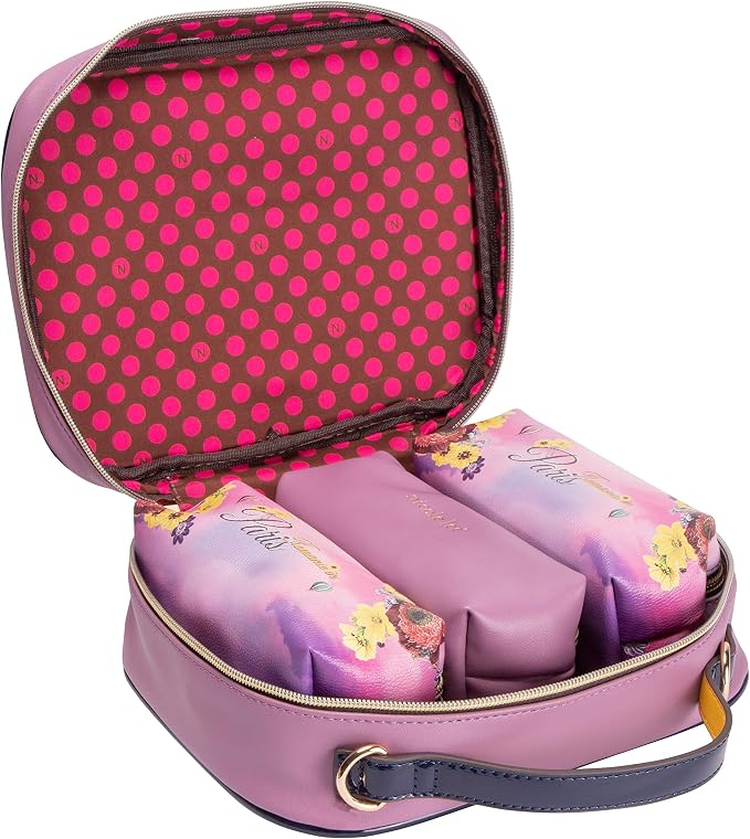 Nicole Lee Travel Handbag Crossbody Set with 3 Fashion Print Makeup Pouches, Women's Cosmetic Toiletry Organizer (Romance in Paris) - Image 4