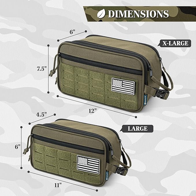 PAVILIA Tactical Toiletry Bag for Men, Travel Hygiene Bag, Military Gear Dopp Kit, Water Resist Molle Accessories Pouch, Mens Shaving Essentials, Gym Bathroom Shower Small Toiletries Tool EDC, Olive