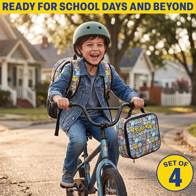Get Trend Pokemon Boys Backpack 4 Piece Set | 18 In Bookbag with Insulated Lunch Bag, Zipped Pencil Case & BPA-Free Water Bottle, Adjustable Padded Straps, Gifts for Boys - Image 5