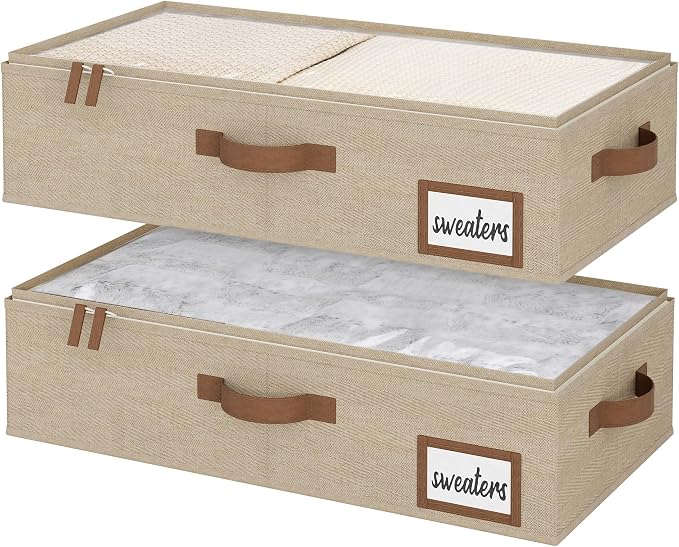 StorageWorks Under Bed Storage Containers with Handles and Label Holder, 2 Pack Ultra-thick Fabric Underbed Bins, Closet Organizer for Clothes, Blankets, Sweater by StorageWorks