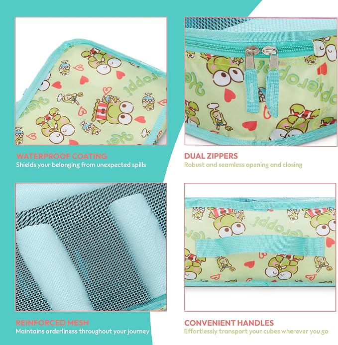 Sanrio's Hello Kitty Packing Cubes - 5 Piece Packing Cube Bags - Travel Essentials - Suitcase Luggage Organizer Set - Hello Kitty and Friends, My Melody, Kerromi, Kerropi, Badtz-Maru (Kerropi) - Image 3
