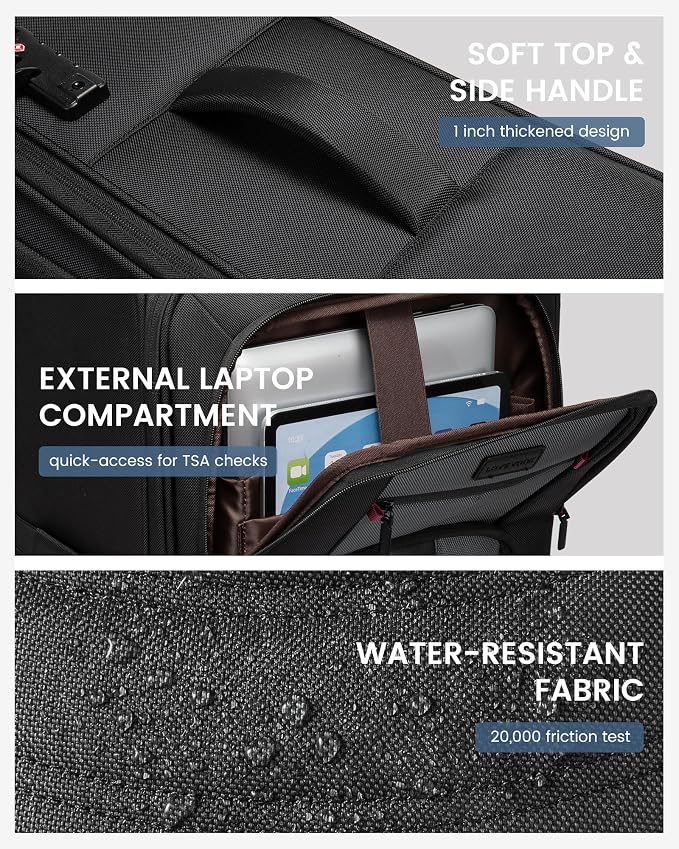 LOVEVOOK Business Softside Checked Luggage with 15.6/17.3 Inch Laptop Compartment, 24 Inch Checked Suitcase with Spinner Wheels Large Capacity Luggage with TSA Lock for Business Trip Travel Grey&Black - Image 8