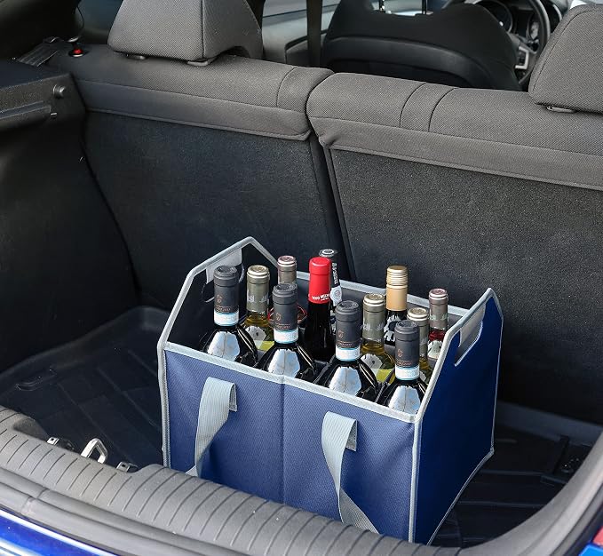 12 Bottle Wine Carrier Bag Collapsible Reusable with Strap for Liquor Champagne Beer Glasses Storage Shopping Travel (Navy Blue) - Image 5