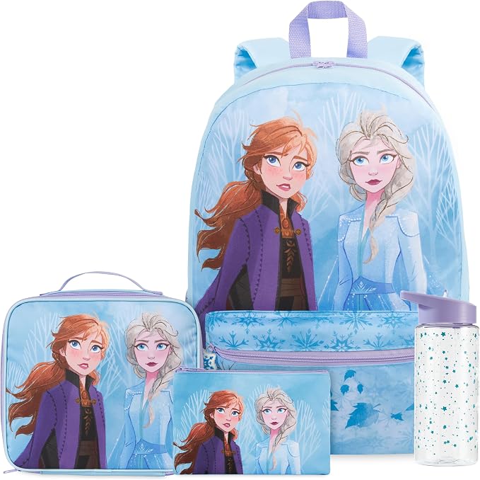 Get Trend Disney Frozen Kids Backpack 4 Piece Set | 18 inch Bookbag, Insulated Lunch Bag, Zipped Pencil Case & BPA-Free Water Bottle, School, Travel, Elsa Anna Gifts for Girls by GetTrend