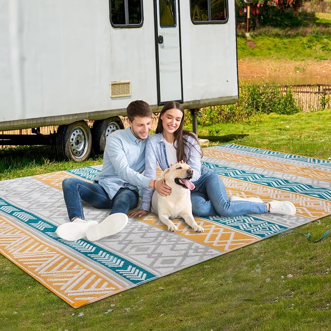 Outdoor Rugs, Outdoor Plastic Straw Rug, Reversible Waterproof Carpet for Camping, Poolside, Garden, BBQ Area, Gazebo Flooring, RV Park & Beach, Colourful Style, 6x9 - Image 3