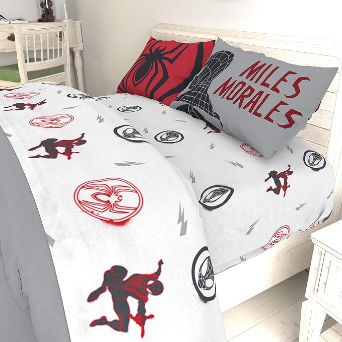 Marvel Miles Morales Queen Comforter Set 7 Piece Kids Bedding, Gray | Spiderman, Bed in a Bag, Comforter Sheets Shams Pillowcases, Official Brand, Soft Microfiber, Machine Washable, Boys Gift - Image 5