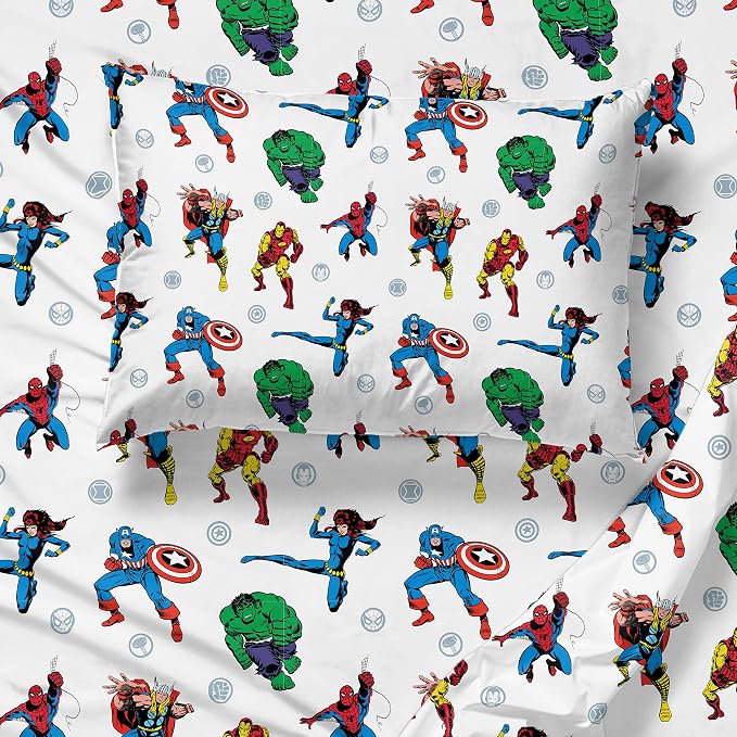 Marvel Comics Iron Man Twin Comforter Set 4 Piece Kids Bedding, Multi | Hulk Captain America, Bed in a Bag, Comforter Sheets Pillowcase, Soft Microfiber, Machine Washable, Boys Gift - Image 6