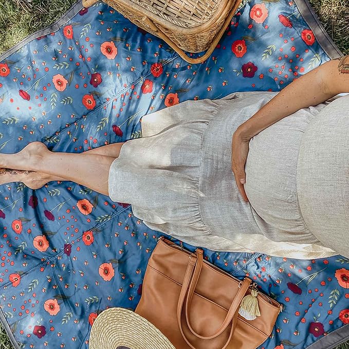 Little Unicorn 5'x5' Outdoor Family Picnic & Beach Blanket | Durable & Water-Resistant Fabric | Compact Fold & Easily Wipes Clean | Zipper Pocket (Midnight Poppy) - Image 5