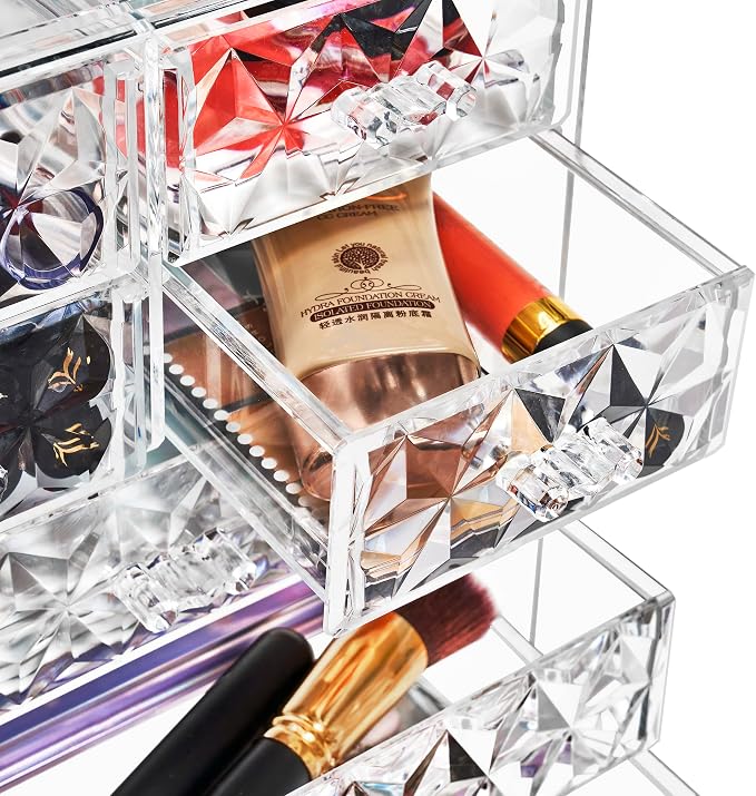 Sorbus Acrylic Makeup Organizer Set, 7-Drawer Vanity & Countertop Cosmetic Storage with Small & Wide Drawers, Diamond Makeup Storage for Brushes, Lipsticks, Jewelry – Holiday Gift for Women & Teens - Image 5