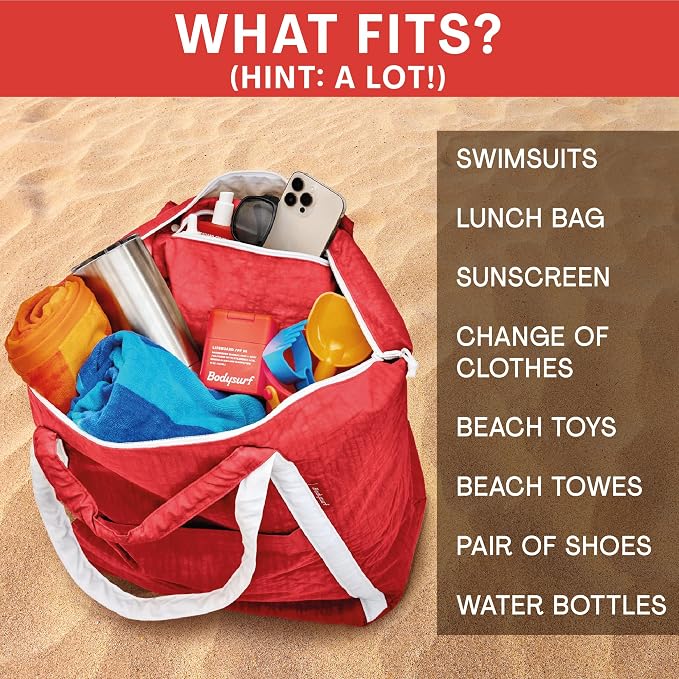 Bodysurf Beach Bag Waterproof Sandproof, Foldable Packable Travel Zip Tote - Image 5