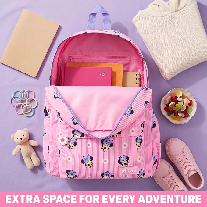 Get Trend Disney Minnie Mouse Girls Corduroy Backpack 4 Piece Set | 17 inch Bookbag with Laptop Pocket, Insulated Lunch Bag, Pencil Case & Lanyard, Back to School Gifts for Girls - Image 7