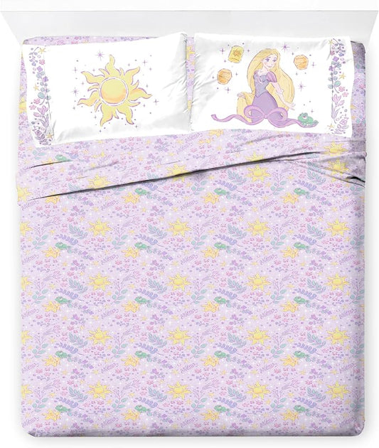 Jay Franco Kids Sheet Set with Fitted, Flat Sheets & Pillow Cover - Ultra-Soft Bedding with Pillowcase for Room Decor, Purple - Disney Princess Rapunzel, 4 Piece Queen by JayFranco